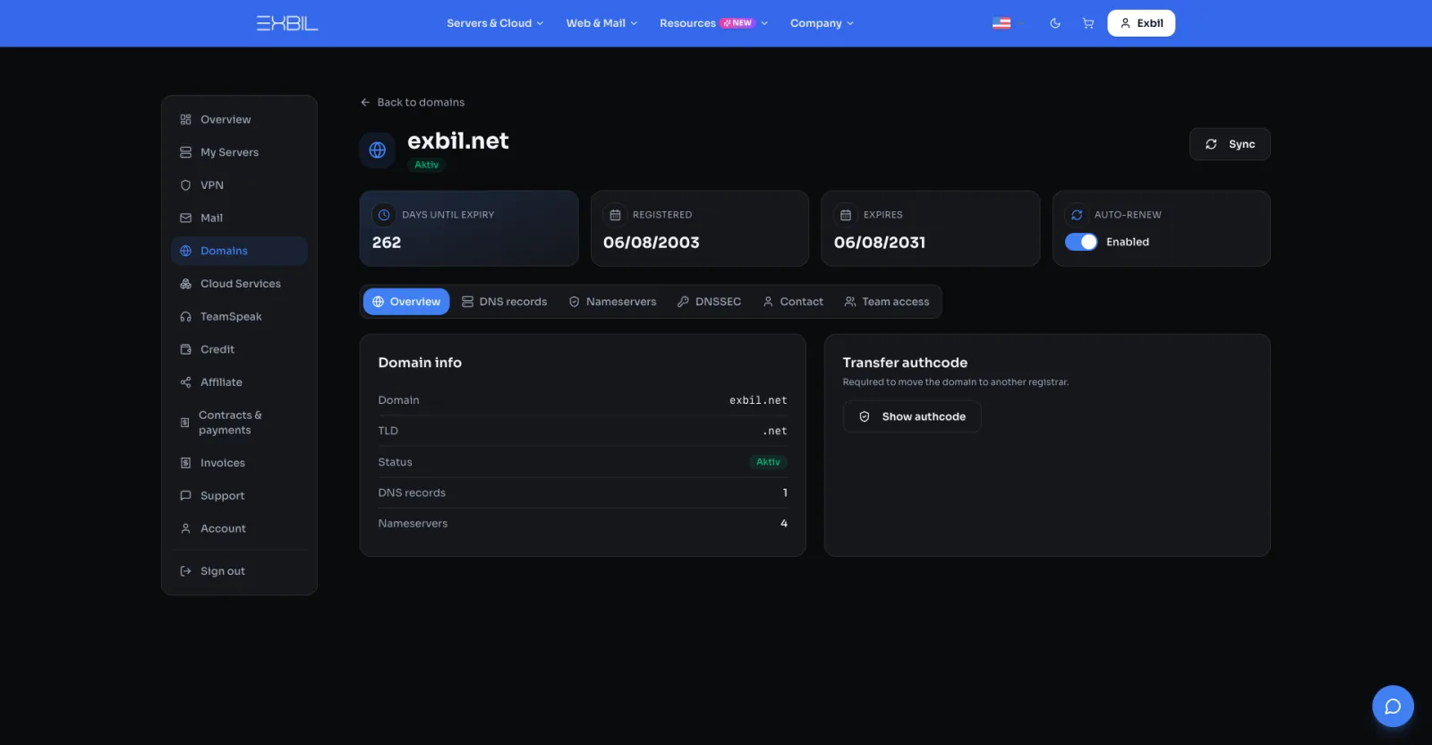 Email management in the Exbil customer area