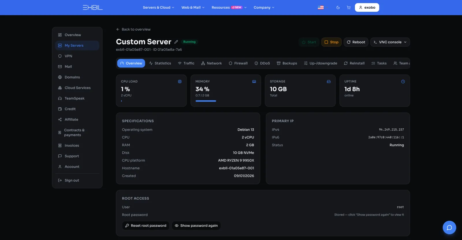Email management in the Exbil customer area